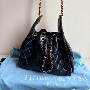 SOLD!! Tiffany & Fred Paris Black Quilted Leather Shoulder Bag